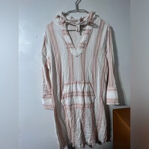 Faherty Women’s Size L Baja Surf Dress Cover Up Hoodie Stripes White Peach